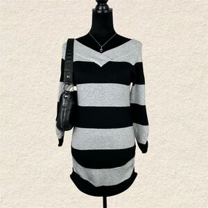 Grunge Striped Black and Gray Long Sleeve Sweater Dress